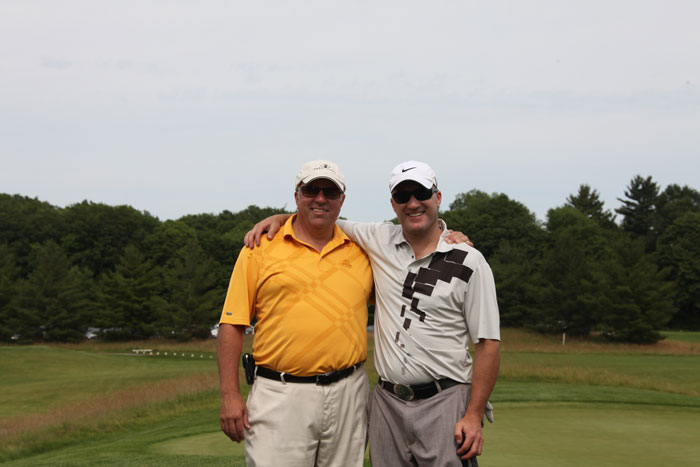 Taking a break from the links at Copetown Woods Golf Club are  Joel Ippolito, left, Director of the Ippolito Foundation and  Brian Stemmle, former Canadian ski team competitor and  a member of the Canadian Ski Hall of Fame.